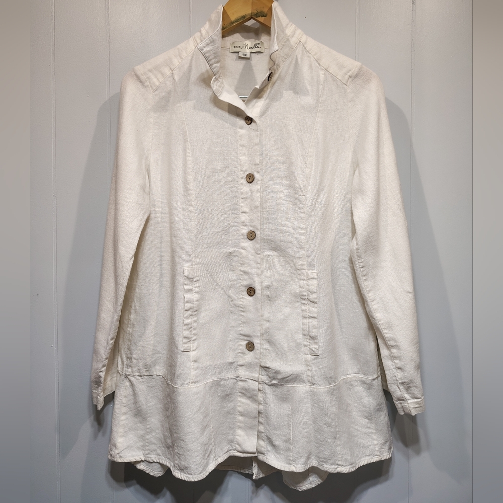 Simply Noelle Linen Blend Button Front Blazer Jacket Ivory Size S/M - Picture 5 of 5